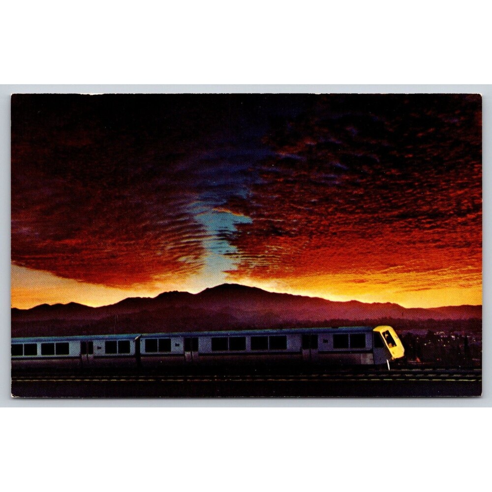 Postcard California San Francisco Bay Area Rapid Transit Rain Railroad Sunset